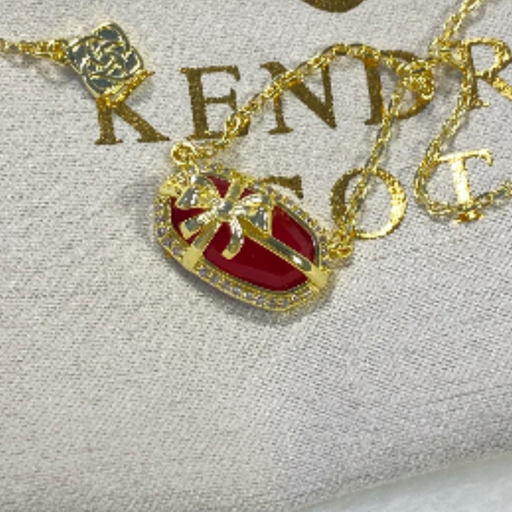 Kendra Scott Gold Necklace with Rich Burgundy Pendant